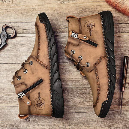 Vintage Leather Men's Booties | Flexible Rubber Sole | Lightweight Comfort | Casual Wear | Hand Sewn | High-Quality Fit