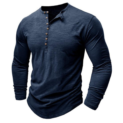 Men's Henley Collar T-Shirt | Long Sleeve | Multi-Button Detail | Soft Cotton Blend | Relaxed Fit | Solid Color | Versatile Casual Layering Essential | Ideal for Fall & Spring | Comfortable Everyday Wear