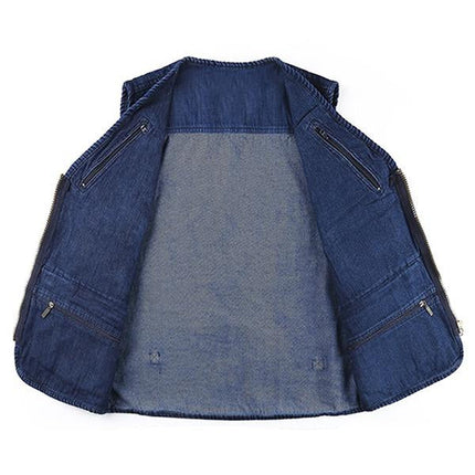 Men's Denim Vest | Multi-pocket Outdoor Design | Zipper Placket & Flap Pockets | V-Neck Collar | High Quality Soft Fabric | Spring & Autumn Fashion | 2022 Edition