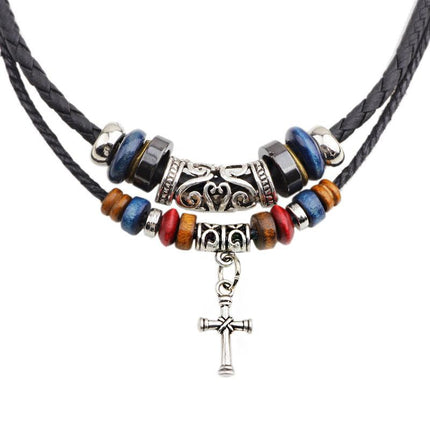 Retro Casual Ethnic Style | Cross Pendant Necklace | Vintage Boho Jewelry | Unique Statement Accessory | Unisex Fashion | Adjustable Chain