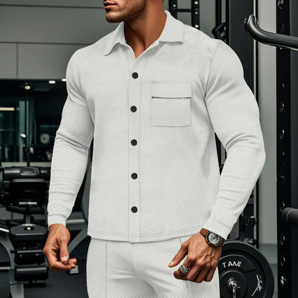 Men's Twill Fabric Lapel Collar Long Sleeve Shirt Jacket | Single Breasted Casual Outerwear | Relaxed Fit with Buttoned Cuffs and Functional Pockets | Versatile Layering Piece for Transitional Seasons