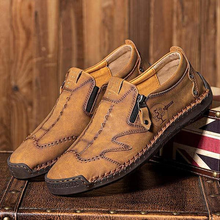 Men's Vintage Leather Loafers | Casual Comfort Shoes | Cushioned Footbed | Flexible Rubber Outsole | Easy Slip-On | Medium Width