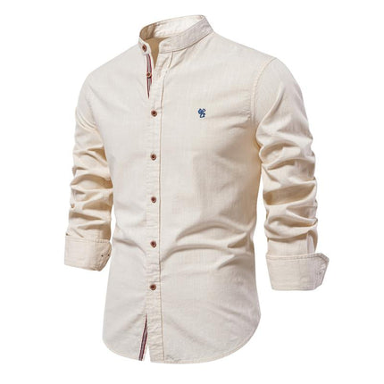 Men's Casual Long-Sleeved Shirt | Cotton Linen Blend | Solid Colors | Button-Down Collar | Comfortable & Breathable | Versatile Spring & Summer Style | Available in White, Navy, Black, Grey, Olive
