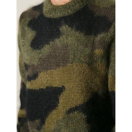 Men's Faux Mohair Sweater | Vintage Camouflage Jacquard | Crew Neck | Long Sleeve | Ribbed Cuffs and Hem | Warm and Stylish | Casual Fall Winter | High-Quality Soft Knit | Classic Timeless Design