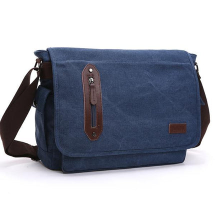 Durable Canvas Crossbody Bag | Adjustable Shoulder Strap | Interior Laptop Compartment | Multi-Pocket Design | Vintage Casual Style | Ideal for Business, Work, School | 38.5x36x36.5 cm