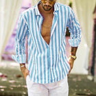 Men's Relaxed Fit Long Sleeve Striped Lapel Shirt | Classic Lapel | Everyday Leisure | Autumn Spring Wear | Machine Washable | Versatile Work & Play Shirt | Soft Durable Material | Button Down Front