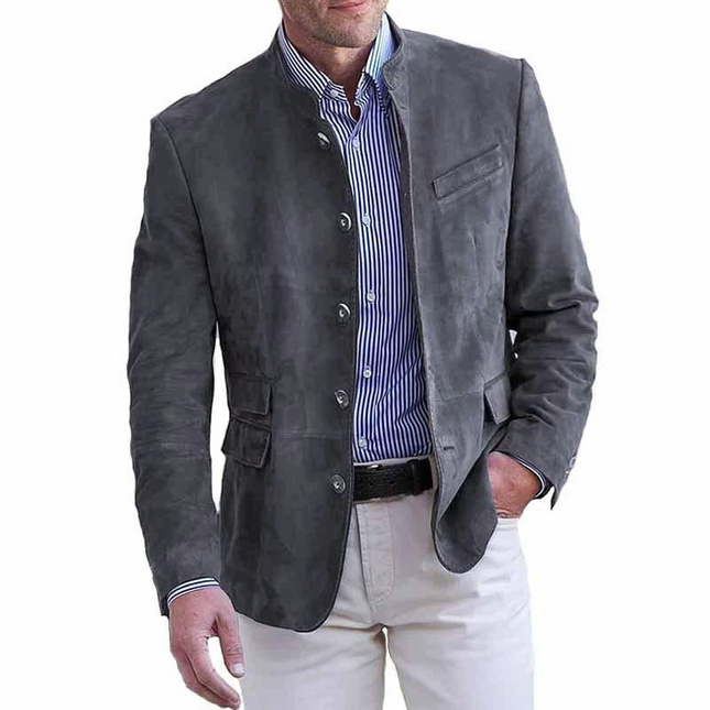 Men's Blazer | Retro Stand Collar | Single Breasted | Slim Fit | Multi-pocket Design | Vintage Charm | High-Quality Fabric | Versatile Style | Button Closure | Classic Colors | Perfect for Any Occasion
