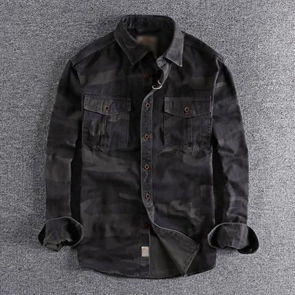 Men's Camouflage Cargo Shirt | Long Sleeve | Lapel Collar | Patch Pocket | Single Breasted | Machine Washable | Durable | Casual Wear | Fashionable 남성용 피크닉 스타일의 세련된 카무플라쥬 셔츠