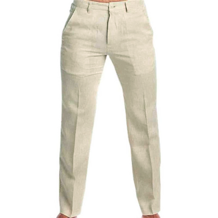 Men's Solid Color Linen Blend Loose Fit Pants | Breathable & Durable | Casual Style | Versatile & Easy Care | Available in Light Gray, Black, Beige, White, Dark Gray | Sizes S-4XL | Everyday Wear | Zipper Closure