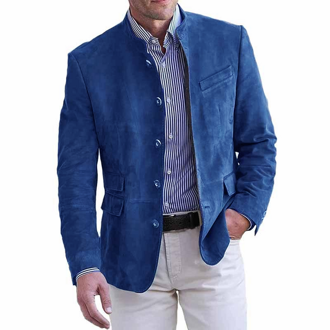 Men's Blazer | Retro Stand Collar | Single Breasted | Slim Fit | Multi-pocket Design | Vintage Charm | High-Quality Fabric | Versatile Style | Button Closure | Classic Colors | Perfect for Any Occasion