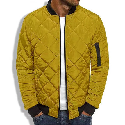 Men's Thermal Jacket | Padded Stand Collar | Solid Color | Warm Insulated Outerwear | Durable Polyester | Stylish Winter Coat | Casual & Formal Wardrobe Essential | With Side Pockets | Elasticized Cuffs