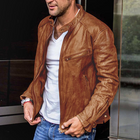 Men's Vintage PU Leather Biker Jacket | Stand Collar | Punk Style | Zipper Design | Distressed Motorcycle Look | Multiple Pockets | Metal Zippers | Winter Outerwear | Fashion Forward | All Weather