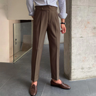 Men's British Style High Waist Straight Pants | Classic Wool Blend Trousers | Slim Fit Tailored Design | Durable Polyester & Spandex | Timeless Colors | Dry Clean Only | Versatile Formal & Casual Wear