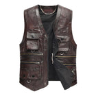Men's Retro Cowhide Leather Vest | Vintage Country Style | V Neck | Soft Permitive Fabric | Designer Handcrafted Outerwear | Polyester Inner Fabric | Perfect Detail Design | Multiple Functional Pockets