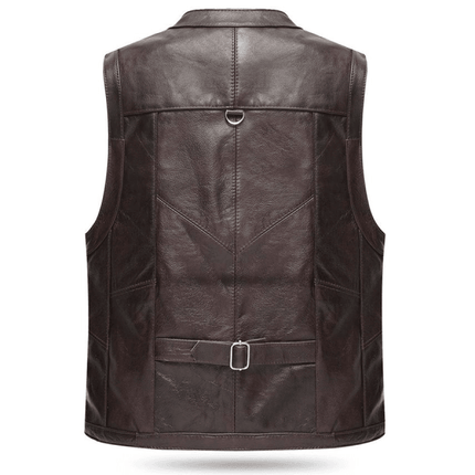 Men's Retro Cowhide Leather Vest | Vintage Country Style | V Neck | Soft Permitive Fabric | Designer Handcrafted Outerwear | Polyester Inner Fabric | Perfect Detail Design | Multiple Functional Pockets