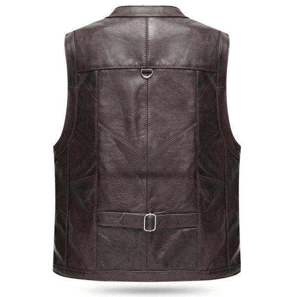 Men's Retro Cowhide Leather Vest | Vintage Country Style | V Neck | Soft Permitive Fabric | Designer Handcrafted Outerwear | Polyester Inner Fabric | Perfect Detail Design | Multiple Functional Pockets