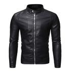 Men's Leather Jacket | Stand Collar | Soft Leather | Long Sleeve | Zip Closure | Solid Color | Windproof | Durable | Retro Style | Handmade Craftsmanship | Formal and Casual Wear