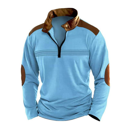Men's Casual Sweatshirt | Colorblock Design | Stand Collar with Zipper | Long Sleeve | Regular Fit | Cotton-Blend Fabric | Layerable Outerwear | Sporty and Bold | Available in Multiple Sizes