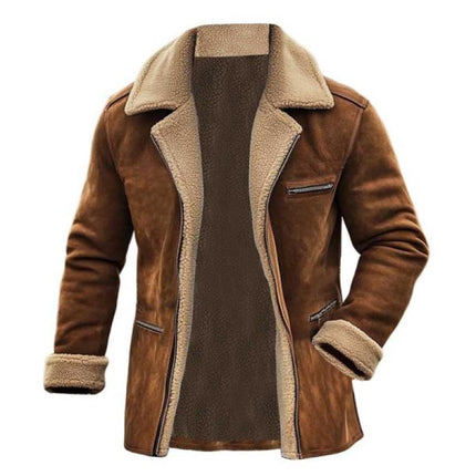 Men's Coat | Fleece Lined Suede | Single Breasted | Multi-Pocket | Lapel Collar | Warm Outerwear | Stylish & Functional | Winter Jacket | Durable Long Sleeve | Premium Suede Fabric | Versatile Layering