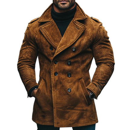 Men's Suede Hooded Double-Breasted Jacket | Vintage Casual Outerwear | Long Sleeve | Sizes S-3XL | Pockets | Spring Autumn Winter Fashion