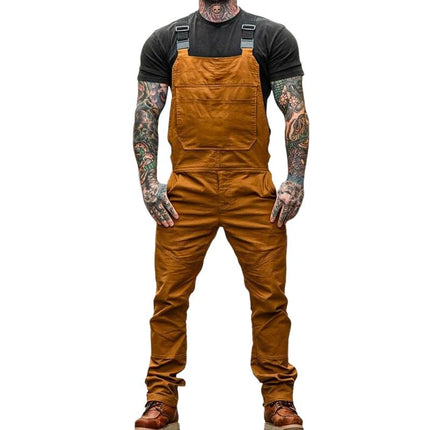 Men's Retro Workwear Jumpsuit | Casual Solid Color Overall | High Waist | Loose Fit | Multiple Pockets | Metal Buckles | Breathable Fabric | Durable Design for Comfort | Versatile Style for Men