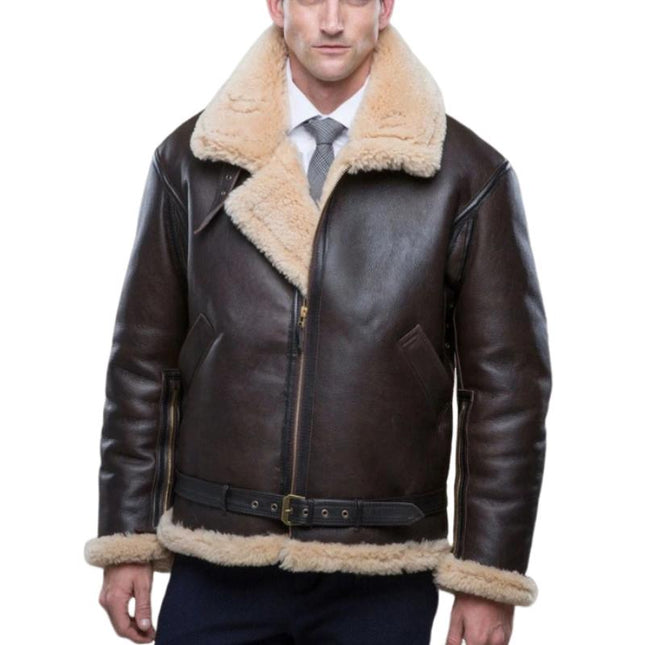 Men's Leather Lapel Jacket | Velvet Lined | Long Sleeve | Classic Style | Durable Outerwear | Versatile Colors | Regular Fit | Fall Winter Apparel | Sophisticated & Warm Clothing