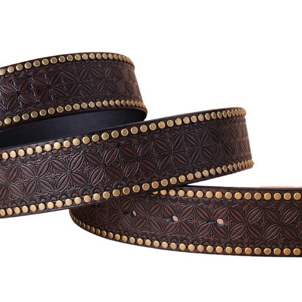 Men's Leather Belt | Vintage Western Cowboy Style | Carved Punk Design | High-Quality Leather | Intricate Patterns | Bold Punk Influence | Adjustable Fit | Classic Western Buckle | Durable Accessories