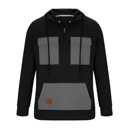 Men's Colorblock Design Half Zip Hoodie | Front Pocket | Casual Sportswear | Soft Cotton Blend | Breathable and Durable | Regular Fit | Long Sleeves with Ribbed Cuffs | Modern Stand Collar | Adjustable Ventilation