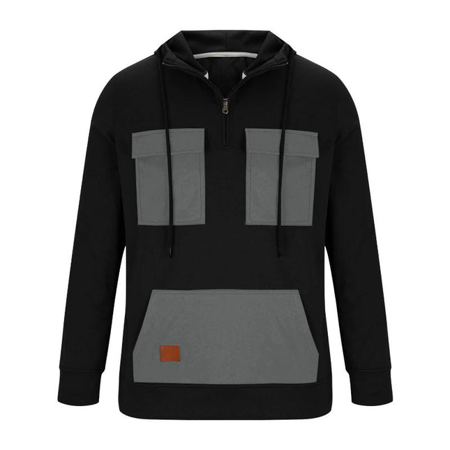 Men's Colorblock Design Half Zip Hoodie | Front Pocket | Casual Sportswear | Soft Cotton Blend | Breathable and Durable | Regular Fit | Long Sleeves with Ribbed Cuffs | Modern Stand Collar | Adjustable Ventilation