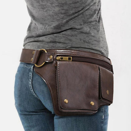 Men's Leather Waist Bag | Outdoor Sports Zipper Adjustable Pack | Durable Multi-Compartment Design | Compact Lightweight Hands-Free Storage | Stylish Travel Accessory