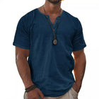 Men's Henley T-Shirt | Short Sleeve | Cotton Linen Blend | Breathable Lightweight Fabric | Classic Style for Casual and Semi-Casual Wear | Button Placket | Easy Care