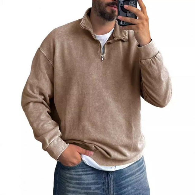 Men's Lapel Zipper Sweatshirt | Solid Color | Casual Style | Premium Cotton Blend | Contemporary Fit | Full-Length Zipper Closure | Smart-Casual Versatility | Comfortable Outerwear