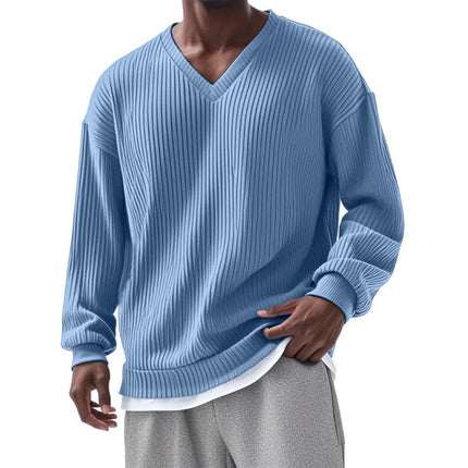 Men's V-Neck Striped Long Sleeve T-Shirt | Casual Loose Fit | Premium Cotton Blend | Comfortable Lightweight | Durable Construction | Relaxed Everyday Style | Breathable Fabric | Versatile Layering