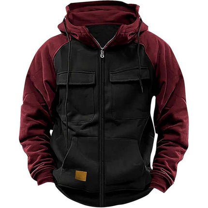Men's Regular Fit Colorblock Raglan Sleeve Hooded Sweatshirt Jacket | Casual Full Zip Design | Comfortable Cotton Polyester Blend | Warm and Sporty for Fall and Winter | Versatile Layering