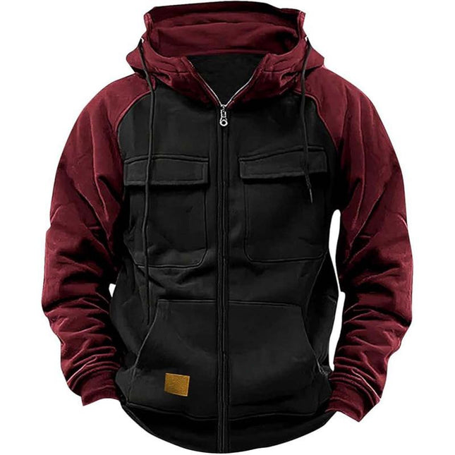Men's Regular Fit Colorblock Raglan Sleeve Hooded Sweatshirt Jacket | Casual Full Zip Design | Comfortable Cotton Polyester Blend | Warm and Sporty for Fall and Winter | Versatile Layering