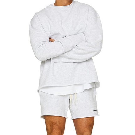 Men's Loose Fit Sweatshirt Shorts Set | Cotton Blend | Roll Hem Neck Cuffs | Pullover | Mid Waist | Long Sleeve | Round Neck | Casual Streetwear | Fall Winter Spring | M-2XL