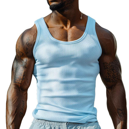 Men's Slim Fit Tank Top | Waffle Knit U-Neck | Casual & Workout Wear | Soft Cotton Blend | Breathable Sleeveless Design | Versatile Layering | Stylish & Comfortable Activewear
