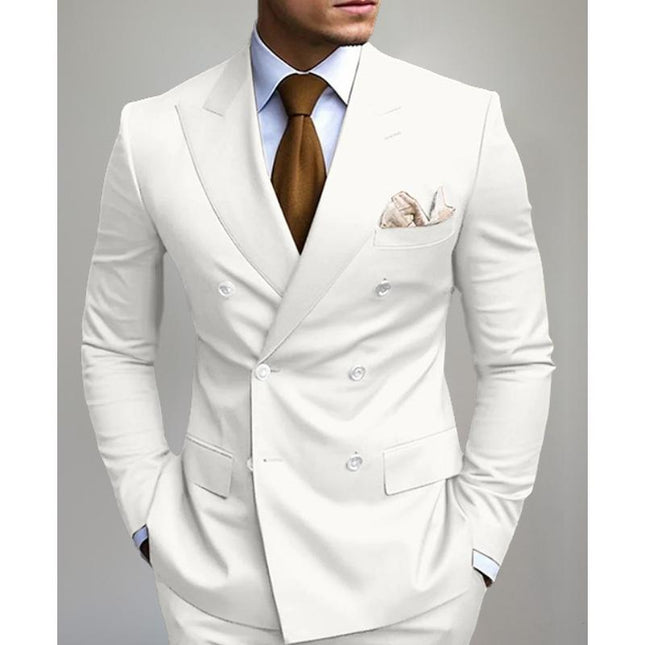 Men's Double Breasted Blazer | Solid Color | Tailored Fit | Notched Lapel | Long Sleeve | Wool Blend | Formal Outerwear | Business Suit Jacket | Elegant | Winter | Dry Clean Only