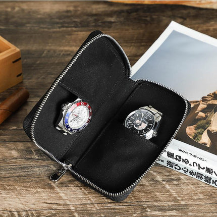 Men's Vintage Cowhide Leather Watch Organizer | Handmade Travel Storage Bag | Luxury Watch Case | Padded Compartments | Secure Closure | Antique Style | Compact Portable Design | Ideal Gift for Watch Collectors