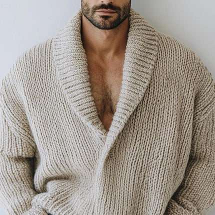Men's Knit Sweater | Oversized Fit | Solid Color Lapel | Long Sleeve | Casual Style | Ribbed Cuffs | Soft Knit Fabric | S to 3XL | Versatile for Layering | Cozy Comfort | Modern Design