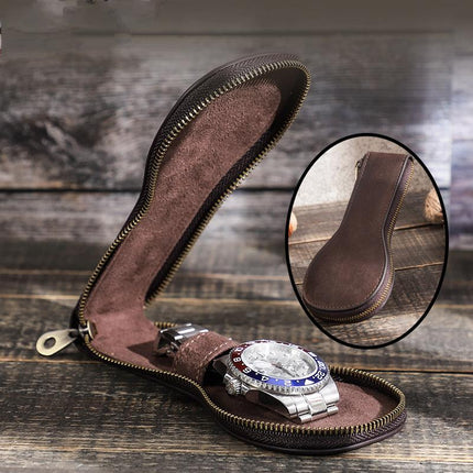 Men's Vintage Cowhide Leather Watch Organizer | Travel Accessories | Secure Closure | Soft Lining | Compact Design | Luxury Watch Bag