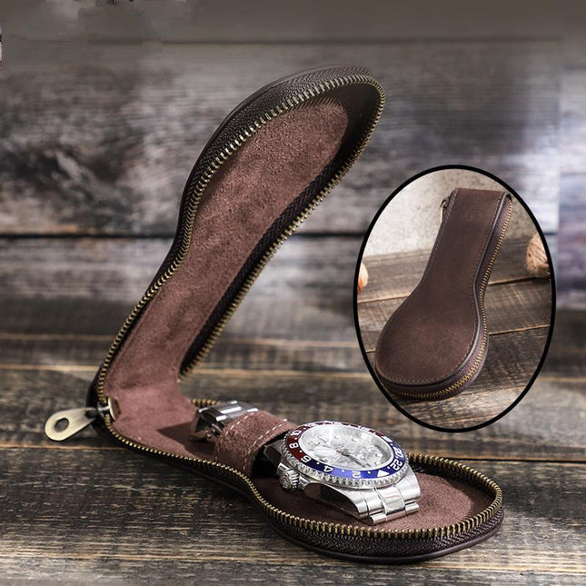 Men's Vintage Cowhide Leather Watch Organizer | Travel Accessories | Secure Closure | Soft Lining | Compact Design | Luxury Watch Bag