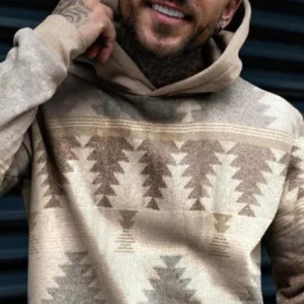 Men's Hoodie | Retro Ethnic Style | Geometric Print | Casual Wear | Long Sleeve | Adjustable Hood | Breathable Cotton Blend | Comfortable Fit | Versatile Outerwear | Vibrant Patterns