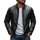 Men's Leather Jacket | Stand Collar | Slim Fit | Zipper Closure | Genuine Leather | Secure Pockets | Casual to Semi-Formal Wear | Comfortable Lining | Versatile Layering | Elevate Your Style