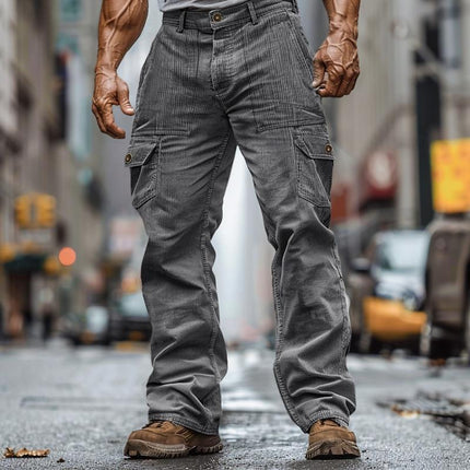 Men's Corduroy Cargo Pants | Straight-Leg Fit | Multi-Pocket Design | Solid Color | Durable & Warm Fabric | Versatile Style for Fall & Winter | Ideal for Casual & Outdoor Activities | Comfortable & Functional