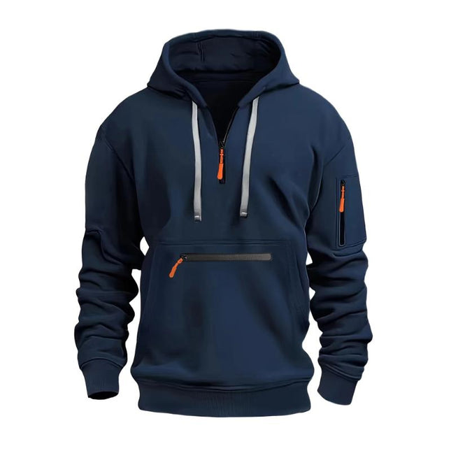 Men's Sports Hoodie | Casual Multi-pocket Design | Loose Fit | Adjustable Hood | Kangaroo & Side Pockets | Pullover with Front Zipper | Cotton-Polyester Blend | Breathable | Ribbed Cuffs & Hem | Versatile & Durable