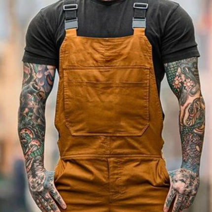 Men's Retro Workwear Jumpsuit | Casual Solid Color Overall | High Waist | Loose Fit | Multiple Pockets | Metal Buckles | Breathable Fabric | Durable Design for Comfort | Versatile Style for Men