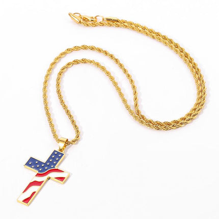 Vintage American Flag Necklace | Patriotic Jewelry | Cross Pendant | Casual Style | Unisex Fashion Accessory