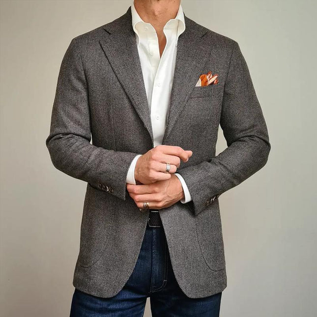 Men's Slim Fit Vintage Herringbone Blazer | Notch Lapel | Two-Button Closure | Wool Blend | Long Sleeve | Classic Tailored Jacket | Formal & Casual Wear | Available in Small to XXXL