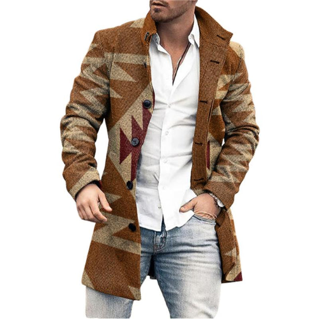 Men's Woolen Coat | Stand Collar | Mid-Length Outerwear | Warm Wool Fabric | Casual & Formal Style | Regular Fit | Versatile Winter Jacket
